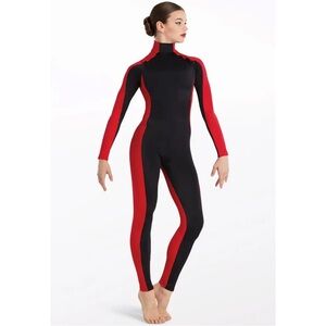 Weissman Elite | Destinations Two Tone Long Sleeve Unitard Black Red, Size MC LC